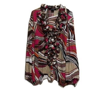 Women’s ASHLEY STEWART, Ruffled Neckline, Long Sleeves, Multi Colors, Size 20W